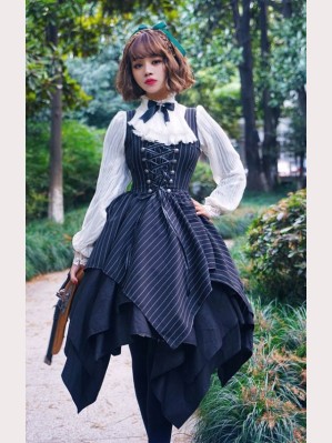 Surface Spell Gothic Striped Lolita Dress JSK